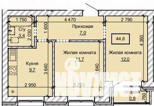 2-к квартира, строящийся дом, 45м2, 8/10 этаж
