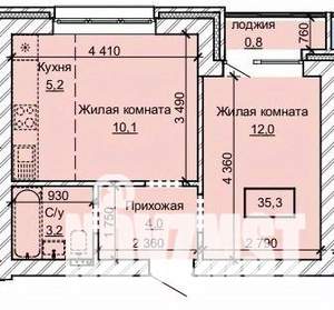 2-к квартира, строящийся дом, 35м2, 10/10 этаж