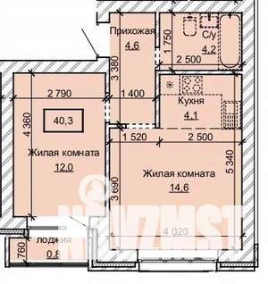 2-к квартира, строящийся дом, 40м2, 9/10 этаж