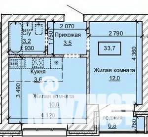 2-к квартира, строящийся дом, 34м2, 10/10 этаж